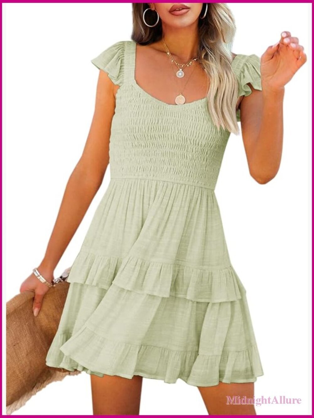 Women's Ruffle Sleeve Mini Dress Empire Waist A-line Layered Flowy